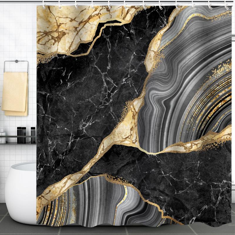 Modern Marble Shower Curtain Waterproof Machine Washable Bathroom Decoration