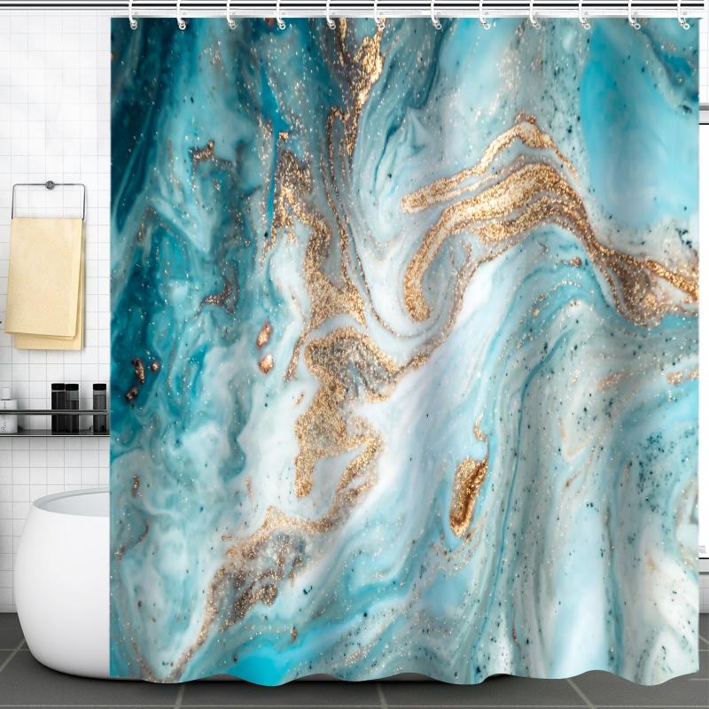 Modern Marble Shower Curtain Waterproof Machine Washable Bathroom Decoration