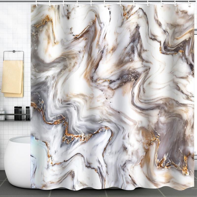 Modern Marble Shower Curtain Waterproof Machine Washable Bathroom Decoration