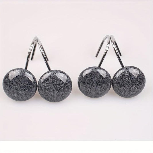 12pcs Marble Crack Shower Curtain Hooks Anti Rust Rings Bathroom Accessories