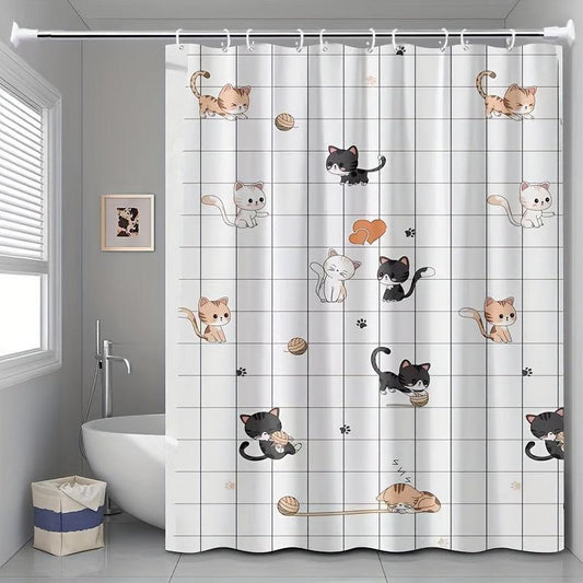 Funny Cat Shower Curtain Set with 12 Hooks