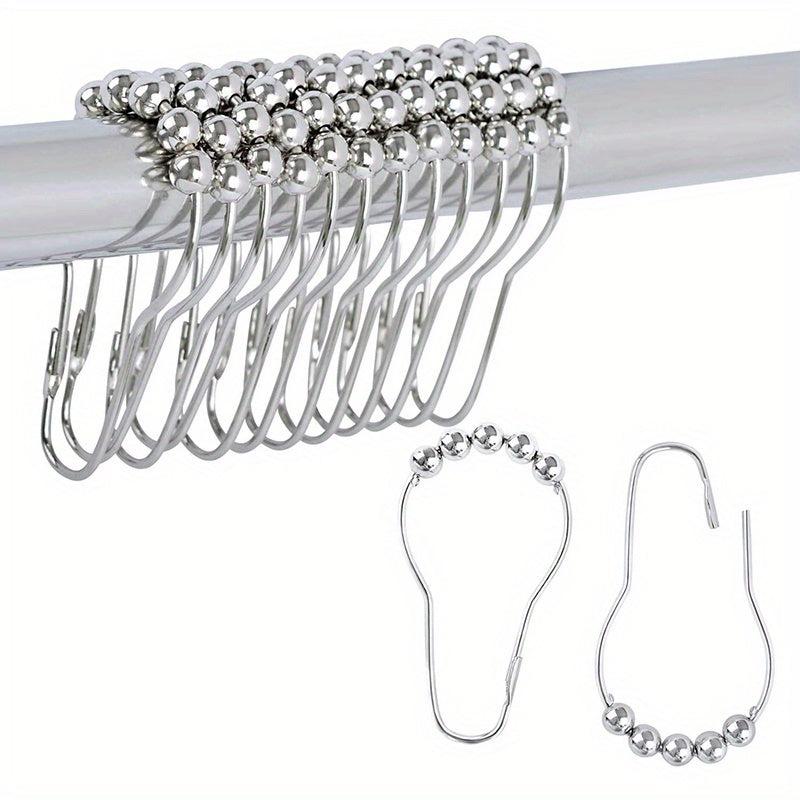 12pcs Roller Ball Shower Curtain Hooks Stainless Steel Rust Proof
