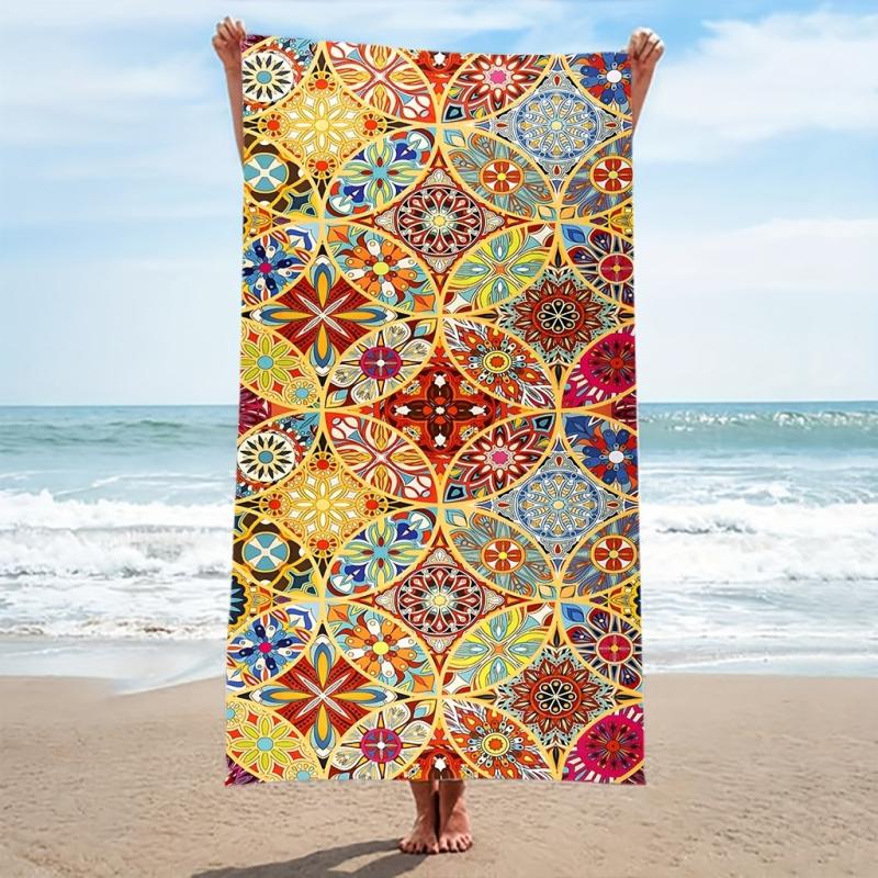 Boho Beach Towel Quick Drying Soft Absorbent Double Sided Plush Fabric Blanket