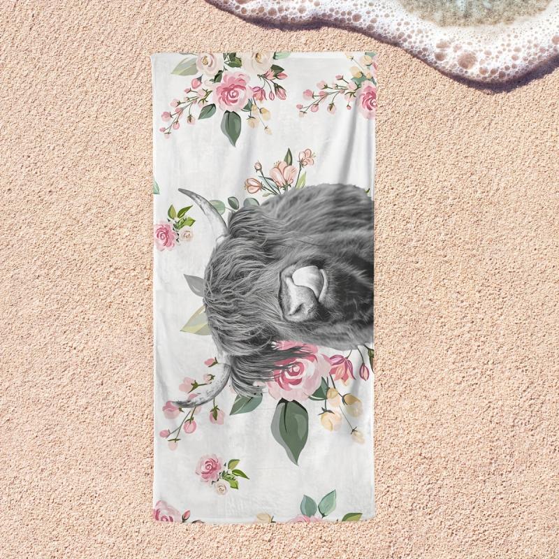 Highland Cow Pattern Microfiber Beach Towel 78 X 149 Sandproof Blanket