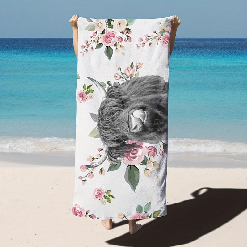 Highland Cow Pattern Microfiber Beach Towel 78 X 149 Sandproof Blanket