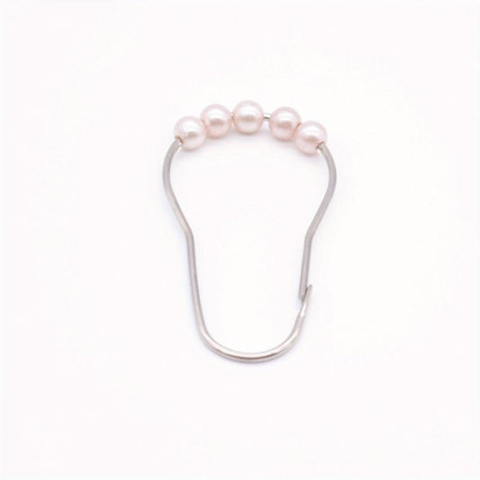 12pcs Faux Pearl Shower Curtain Hooks with Roller Balls