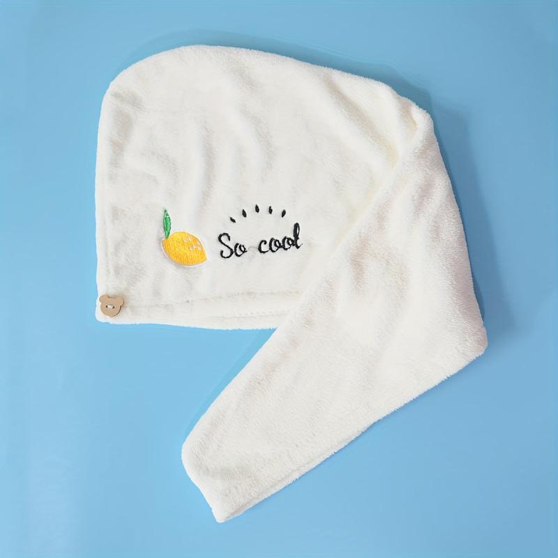 Embroidered Hair Towel Button Hair Drying Cap Coral Velvet Hair Towel