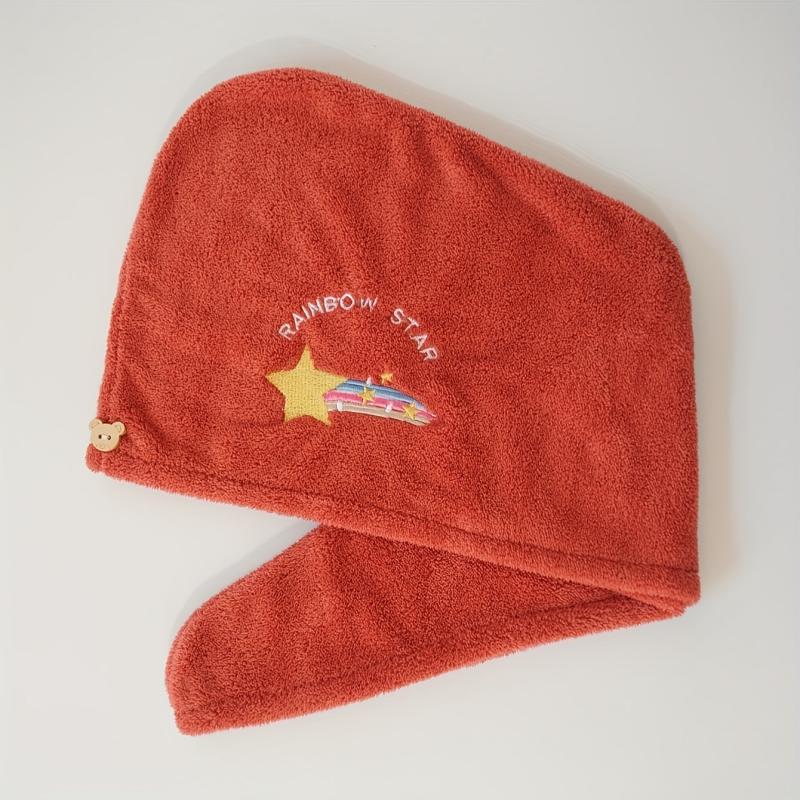 Embroidered Hair Towel Button Hair Drying Cap Coral Velvet Hair Towel