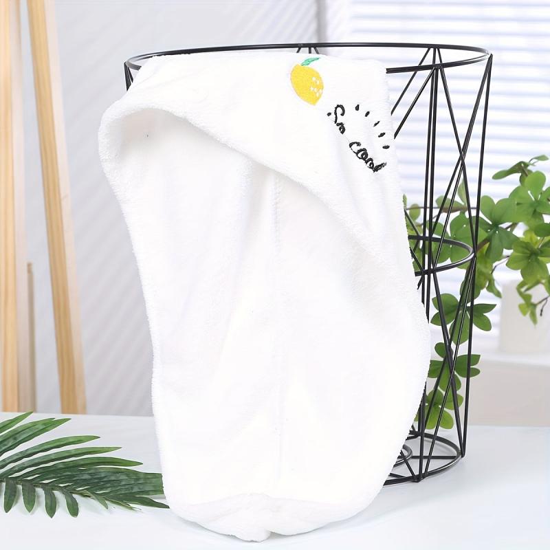 Embroidered Hair Towel Button Hair Drying Cap Coral Velvet Hair Towel