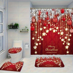 Christmas Star Light Shower Curtain Set with Non-slip Rug and Toilet Mat
