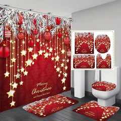 Christmas Star Light Shower Curtain Set with Non-slip Rug and Toilet Mat