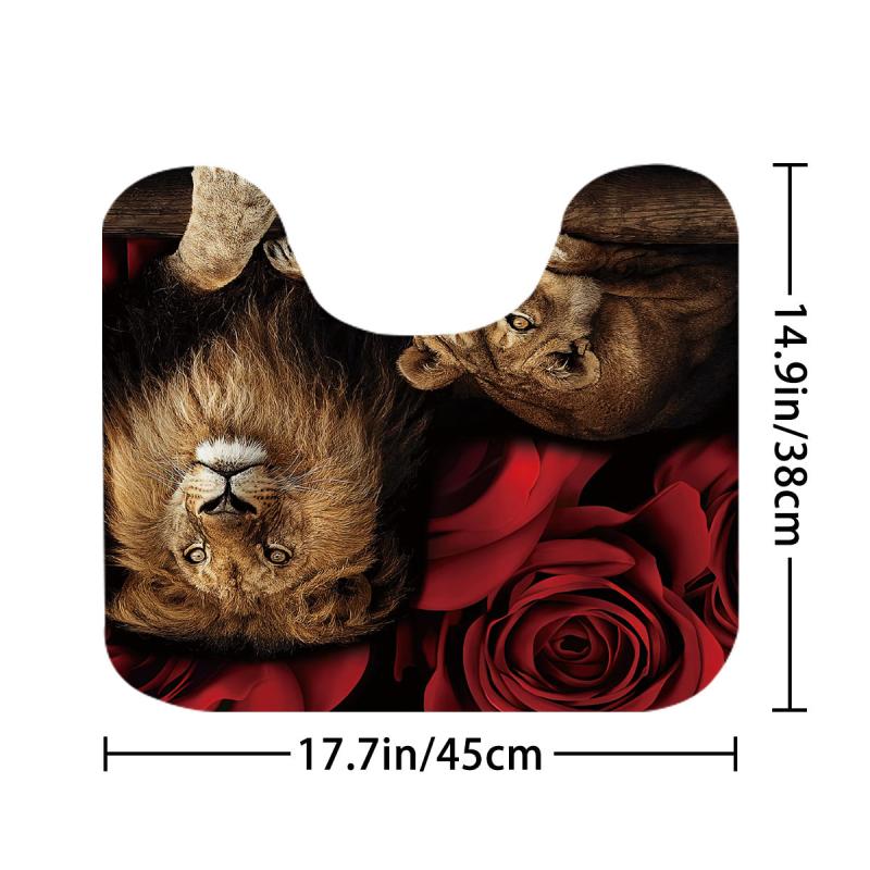 Waterproof Lion & Rose Flower Shower Curtain Set with 12 Hooks
