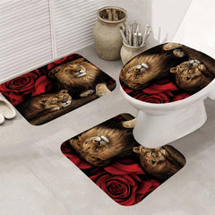 Waterproof Lion & Rose Flower Shower Curtain Set with 12 Hooks