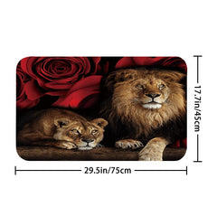 Waterproof Lion & Rose Flower Shower Curtain Set with 12 Hooks