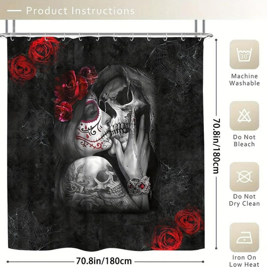 4pcs Skull And Rose Shower Curtain Set