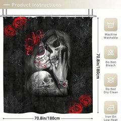 4pcs Skull And Rose Shower Curtain Set