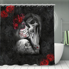 4pcs Skull And Rose Shower Curtain Set