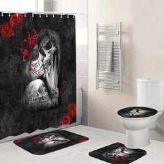 4pcs Skull And Rose Shower Curtain Set