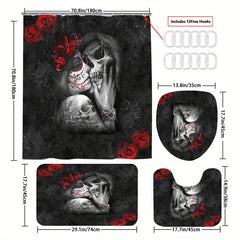 4pcs Skull And Rose Shower Curtain Set