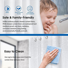PEVA Shower Curtain Liner with Metal Grommets & Hooks