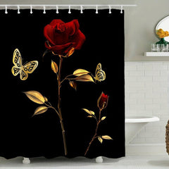 Red Rose Shower Curtain Bathroom Waterproof Machine Washable Decoration
