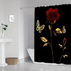 Red Rose Shower Curtain Bathroom Waterproof Machine Washable Decoration