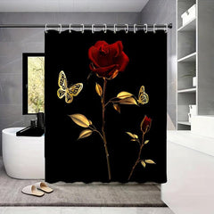 Red Rose Shower Curtain Bathroom Waterproof Machine Washable Decoration
