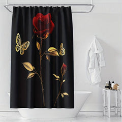 Red Rose Shower Curtain Bathroom Waterproof Machine Washable Decoration