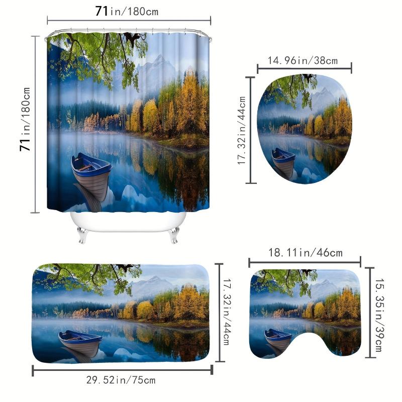 Forest Mountains Green Water Tree Cloud Shower Curtain Set