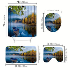Forest Mountains Green Water Tree Cloud Shower Curtain Set
