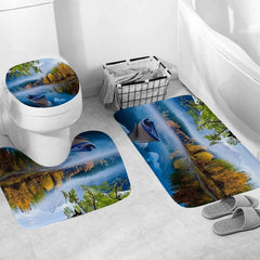 Forest Mountains Green Water Tree Cloud Shower Curtain Set