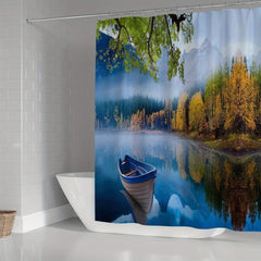 Forest Mountains Green Water Tree Cloud Shower Curtain Set