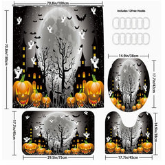 4pcs Halloween Horror Castle Pumpkin Shower Curtains