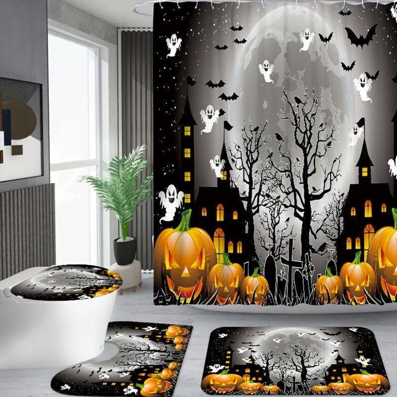 4pcs Halloween Horror Castle Pumpkin Shower Curtains