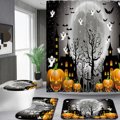 4pcs Halloween Horror Castle Pumpkin Shower Curtains