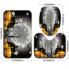 4pcs Halloween Horror Castle Pumpkin Shower Curtains