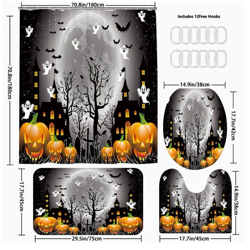 4pcs Halloween Horror Castle Pumpkin Shower Curtains