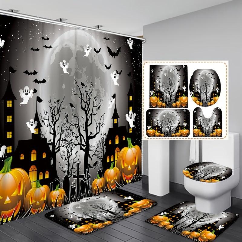 4pcs Halloween Horror Castle Pumpkin Shower Curtains