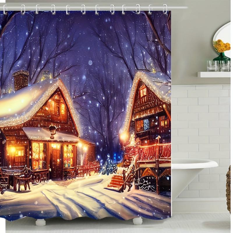 Christmas Printed Shower Curtain Polyester Waterproof Bathroom Decor