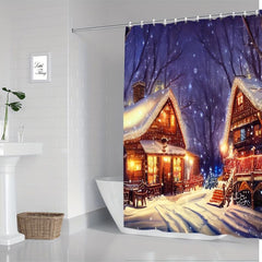 Christmas Printed Shower Curtain Polyester Waterproof Bathroom Decor