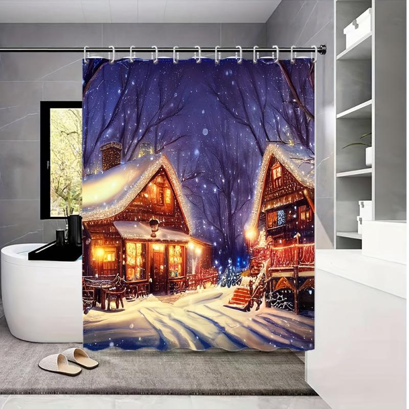 Christmas Printed Shower Curtain Polyester Waterproof Bathroom Decor