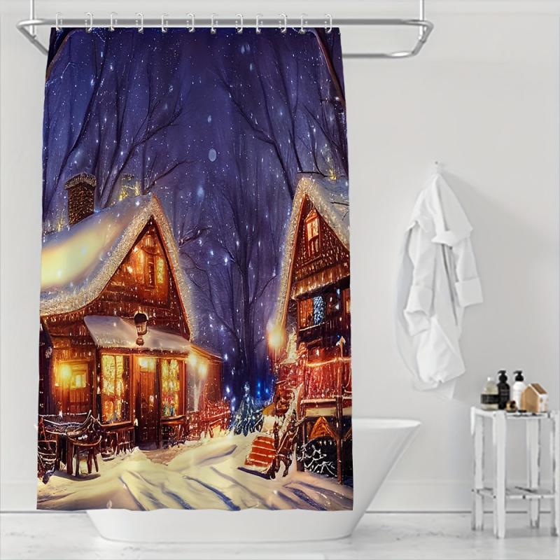 Christmas Printed Shower Curtain Polyester Waterproof Bathroom Decor