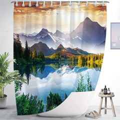 Natural Landscape Shower Curtain Bathroom Waterproof Curtain with 12 Hooks