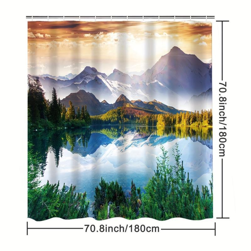 Natural Landscape Shower Curtain Bathroom Waterproof Curtain with 12 Hooks