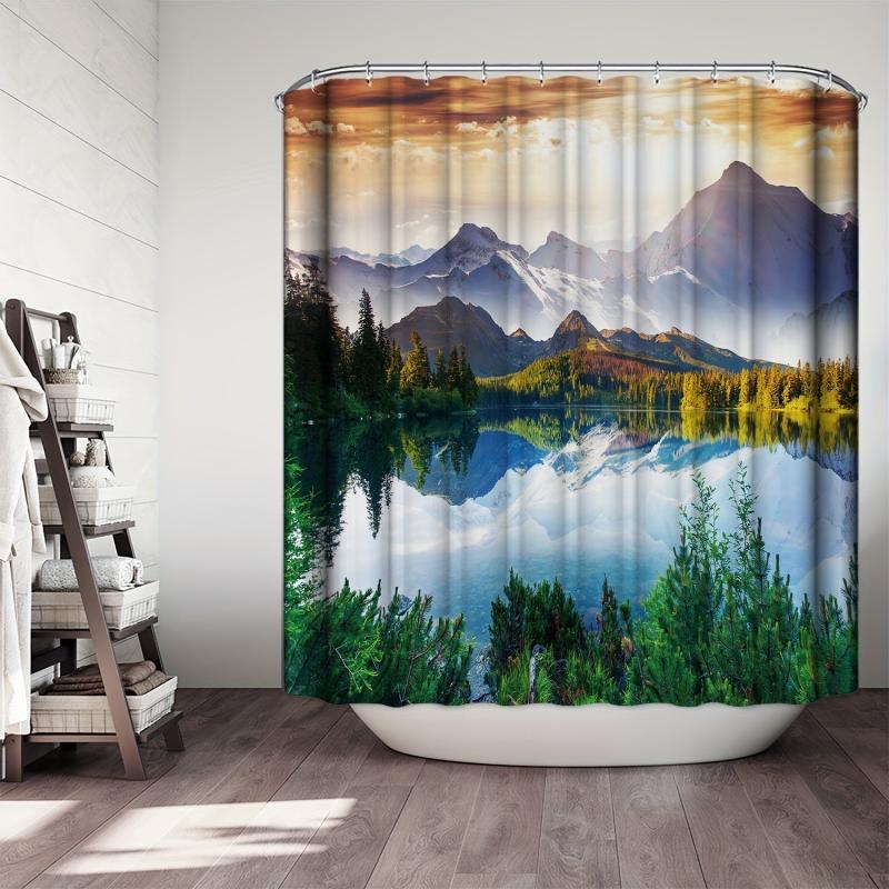 Natural Landscape Shower Curtain Bathroom Waterproof Curtain with 12 Hooks
