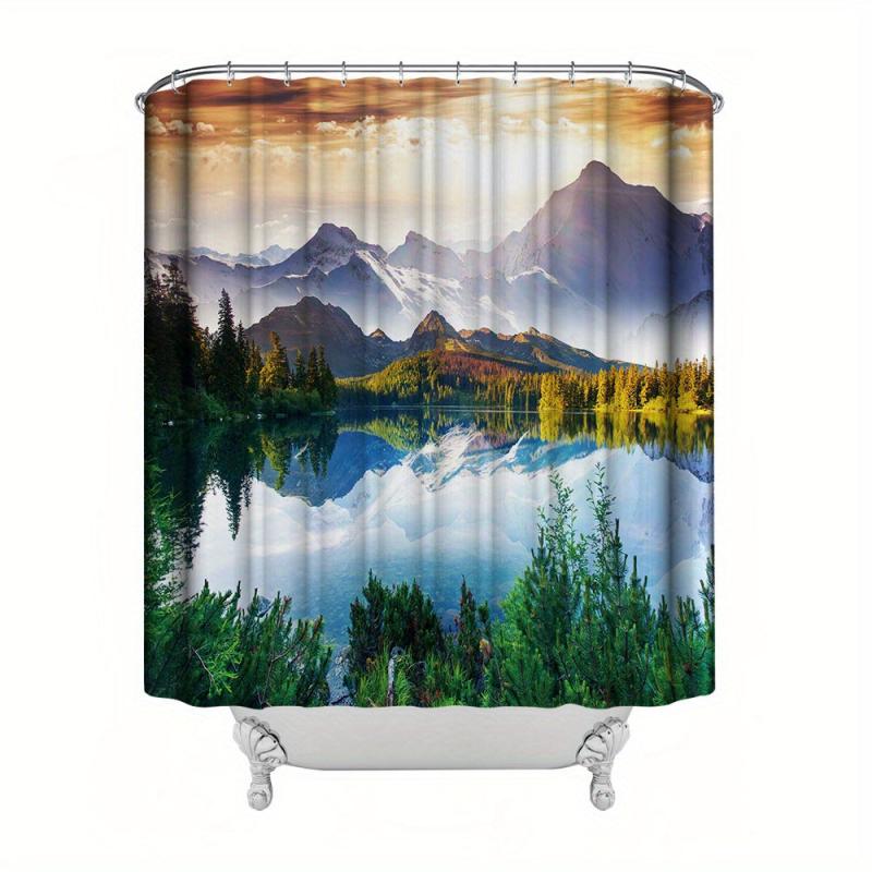 Natural Landscape Shower Curtain Bathroom Waterproof Curtain with 12 Hooks