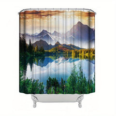 Natural Landscape Shower Curtain Bathroom Waterproof Curtain with 12 Hooks