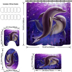 Two Dolphins Purple Shower Curtain Bathroom Set