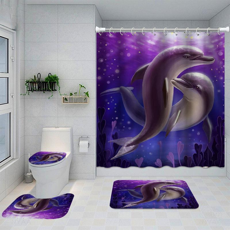 Two Dolphins Purple Shower Curtain Bathroom Set