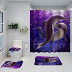 Two Dolphins Purple Shower Curtain Bathroom Set